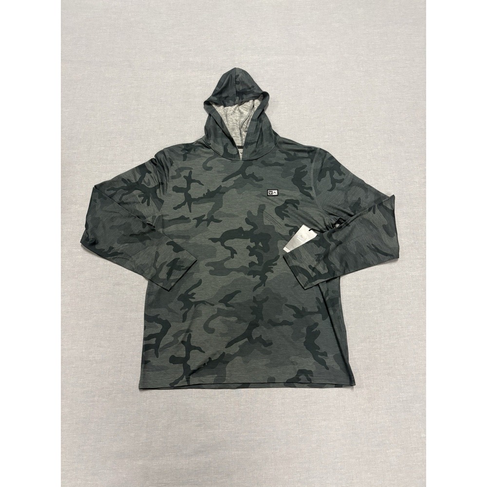 New RVCA Sport Recover LS Hoodie Sweatshirt Black Camo Mens Large NWT $90